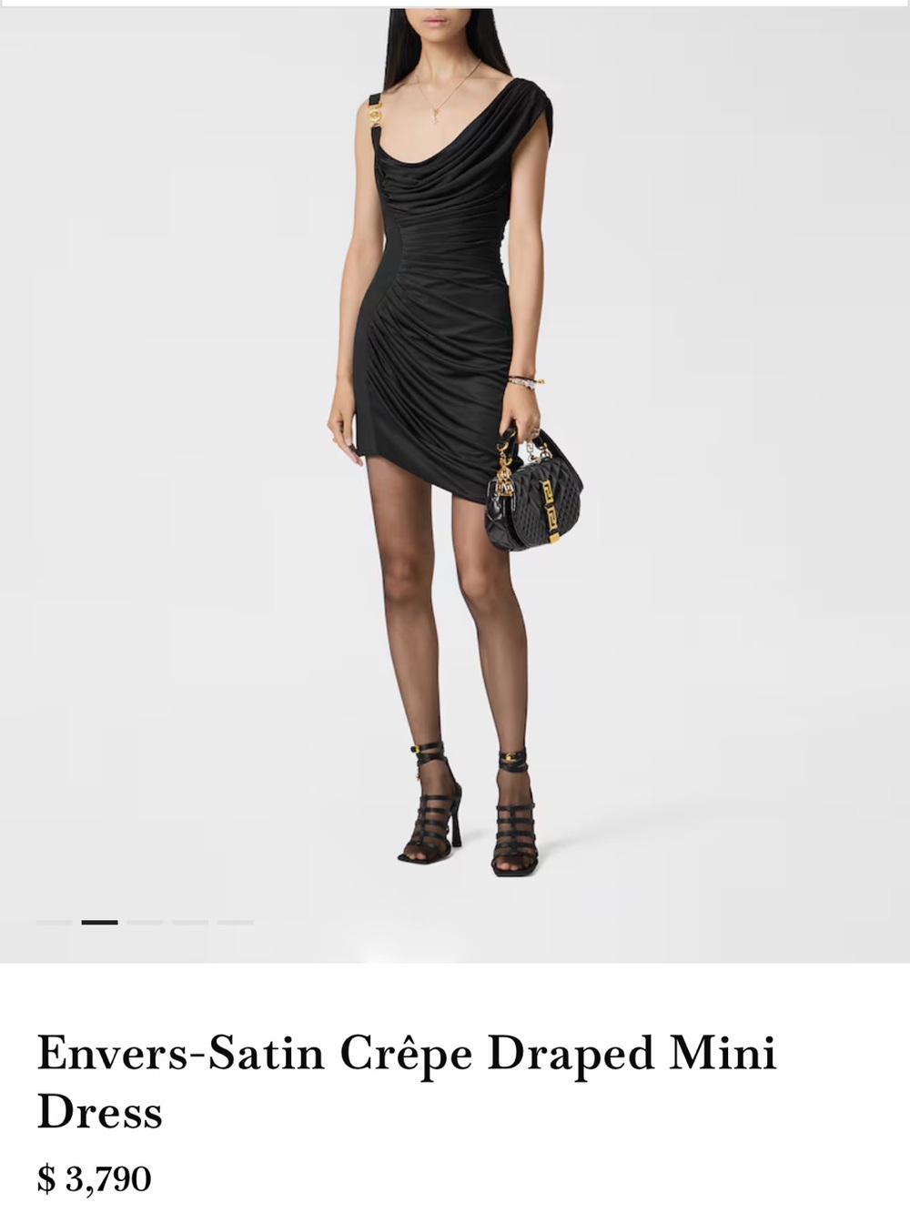 Versace Black One-Shoulder Draped Mini Dress with Gold Accent